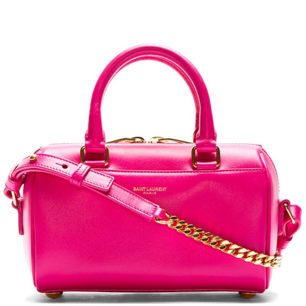 New Saint Laurent Toy Mini Micro Duffle Duffel Boston Bag Fold Chain Pink